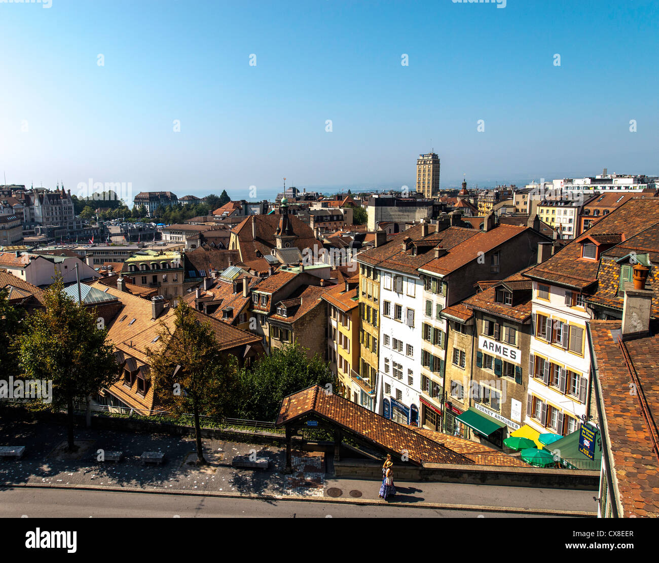 View of Swiss city Lausanne Switzerland Stock Photo