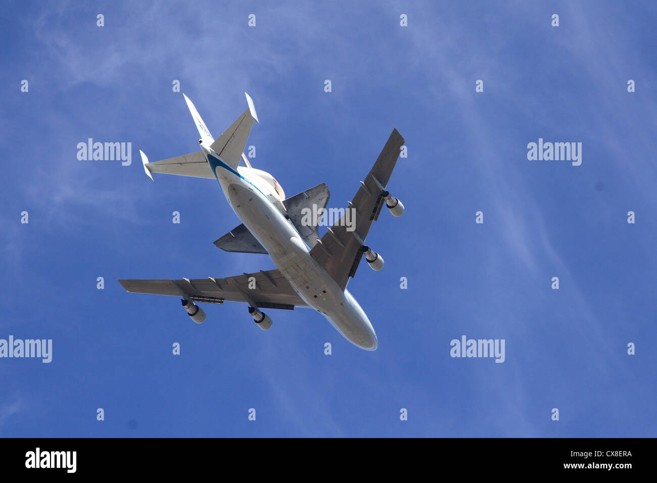 Space Shuttle Endeavor takes its last flight over Berkeley, California on September 21, 2012 Stock Photo