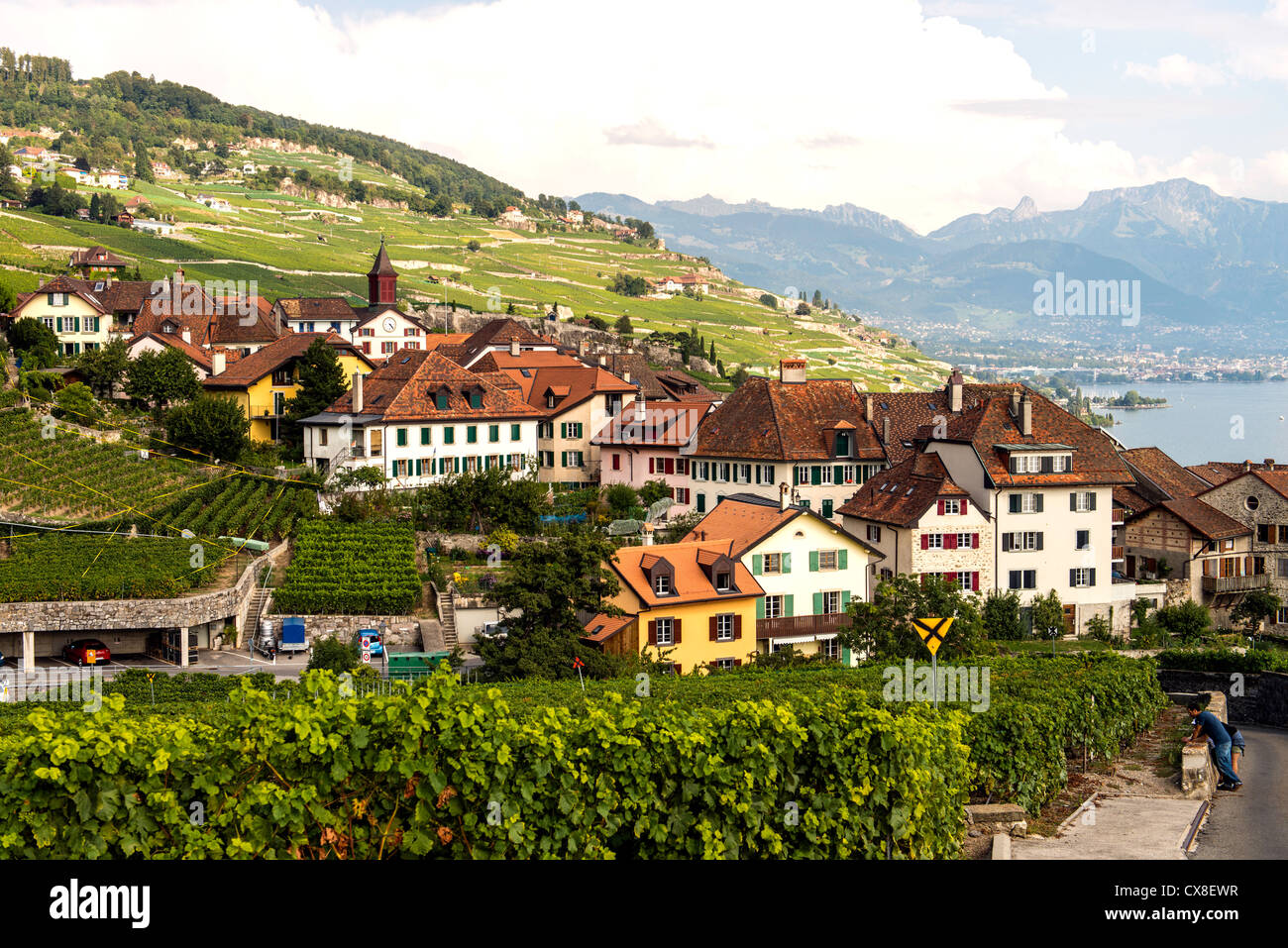 Small town outside Lausanne by Geneva Lake Switzerland Stock Photo