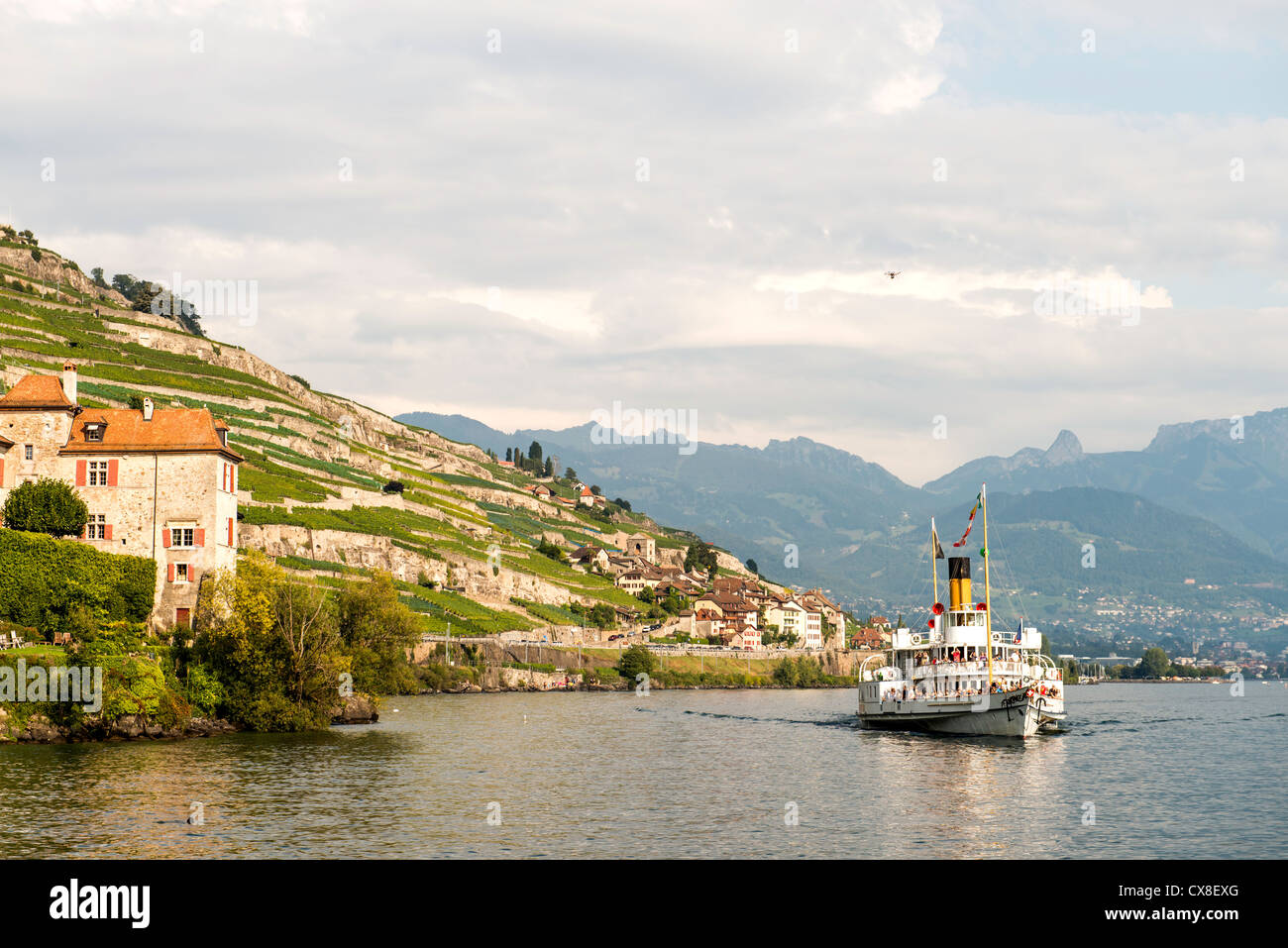 Ferry on Lausanne lake Switzerland Stock Photo