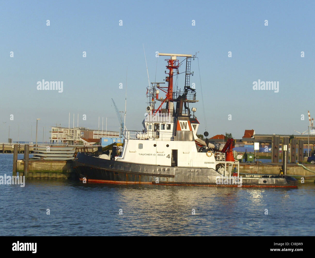 The tugboat '''Taucher O. Wulf 4''' in Cuxhaven, Germany Stock Photo