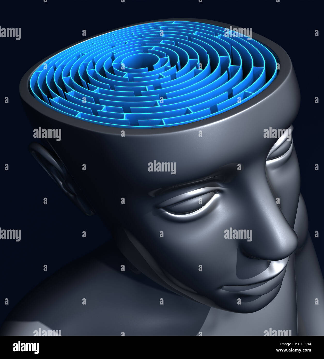 The labyrinth inside the head. Concept of confused mind. Stock Photo