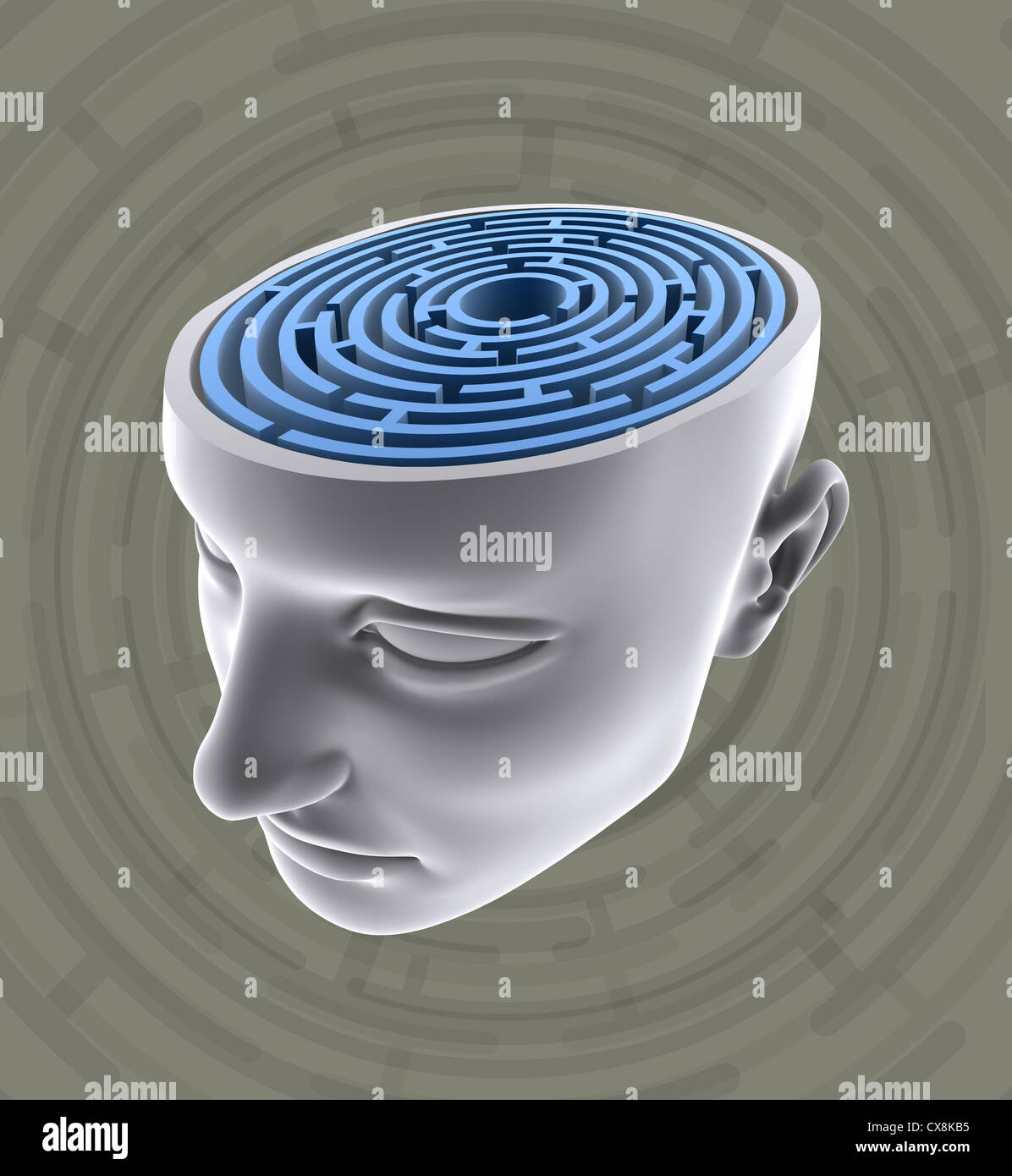 The labyrinth inside the head. Concept of confused mind. Stock Photo