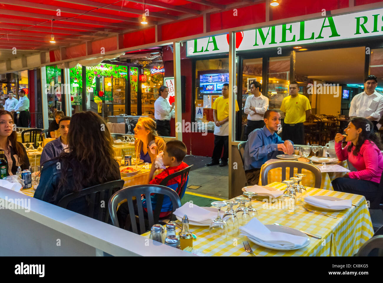New York, NY, USA, family eating italian restaurant Little Italy Area