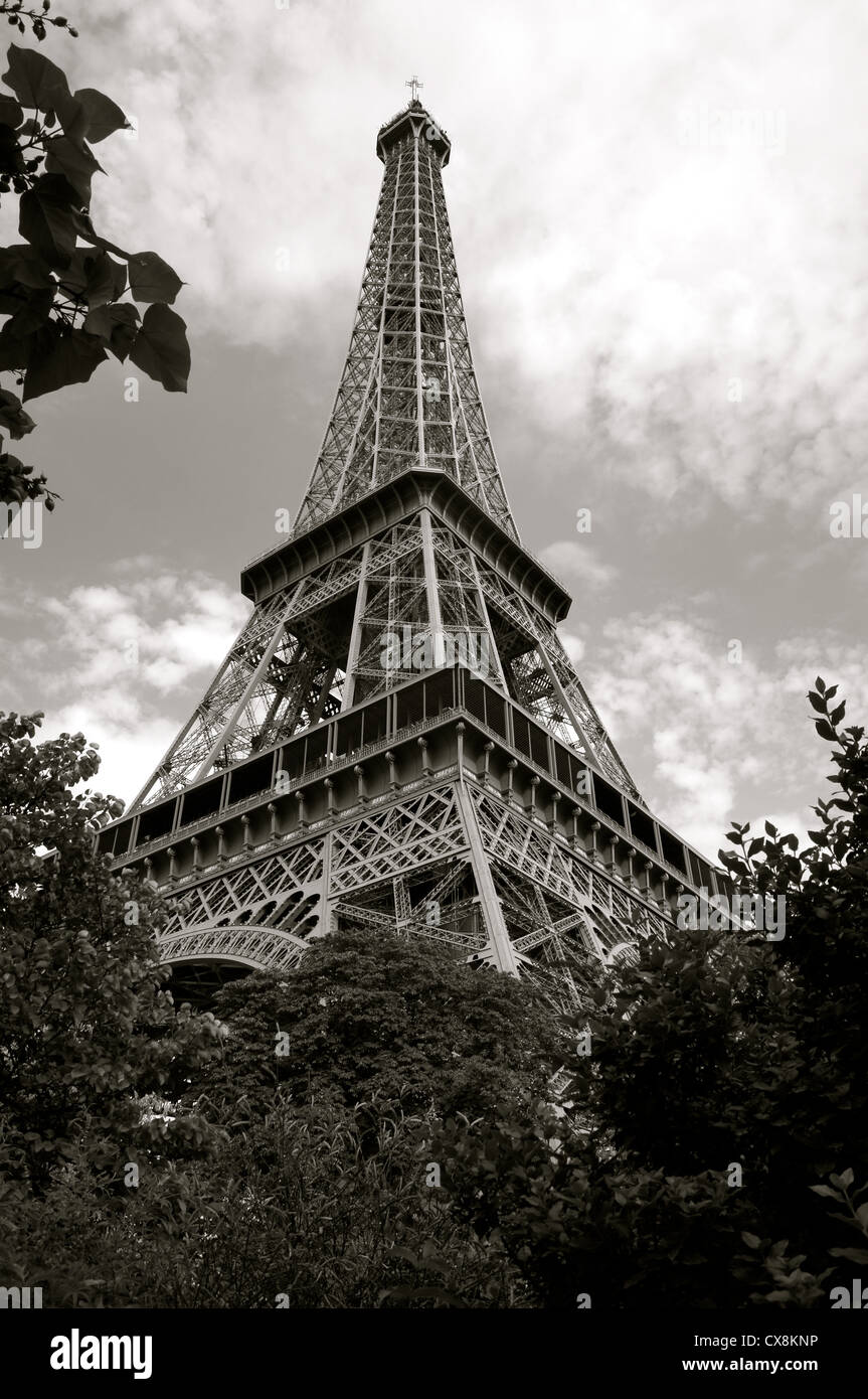Black & White view of the Eiffel Tower - Paris, France Stock Photo