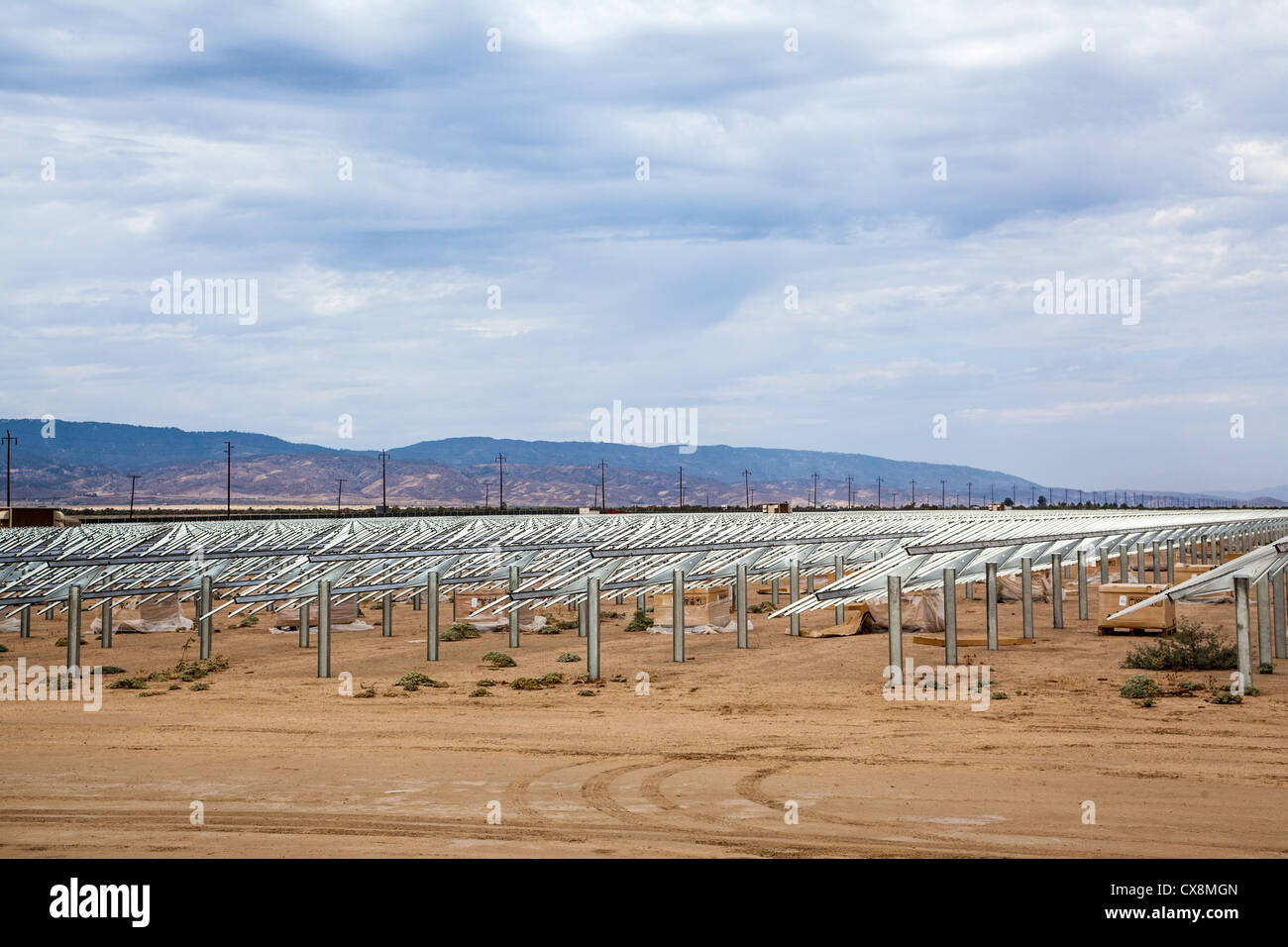 A solar power generating station under construction in the high desert