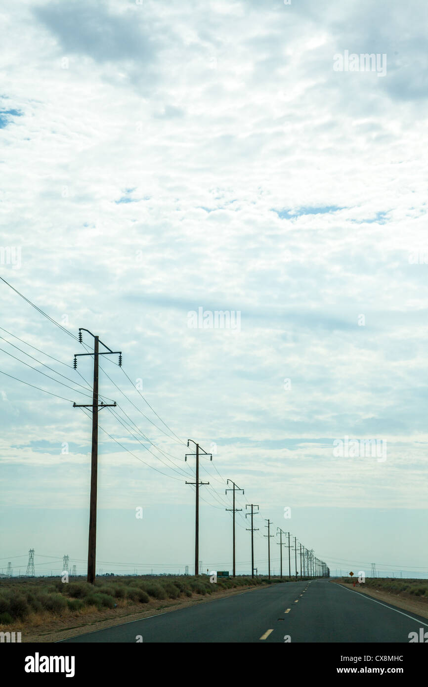 Power lines along a road near Lancaster California near where new solar
