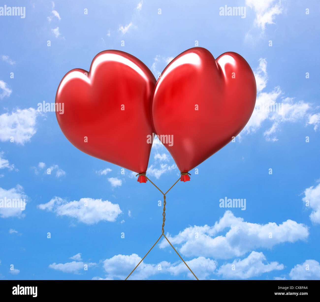 Heart-shaped balloon. Two hearts forming a couple. Stock Photo