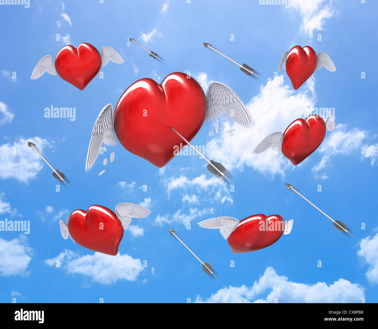 Heart with wings. Concept of cupid. Stock Photo