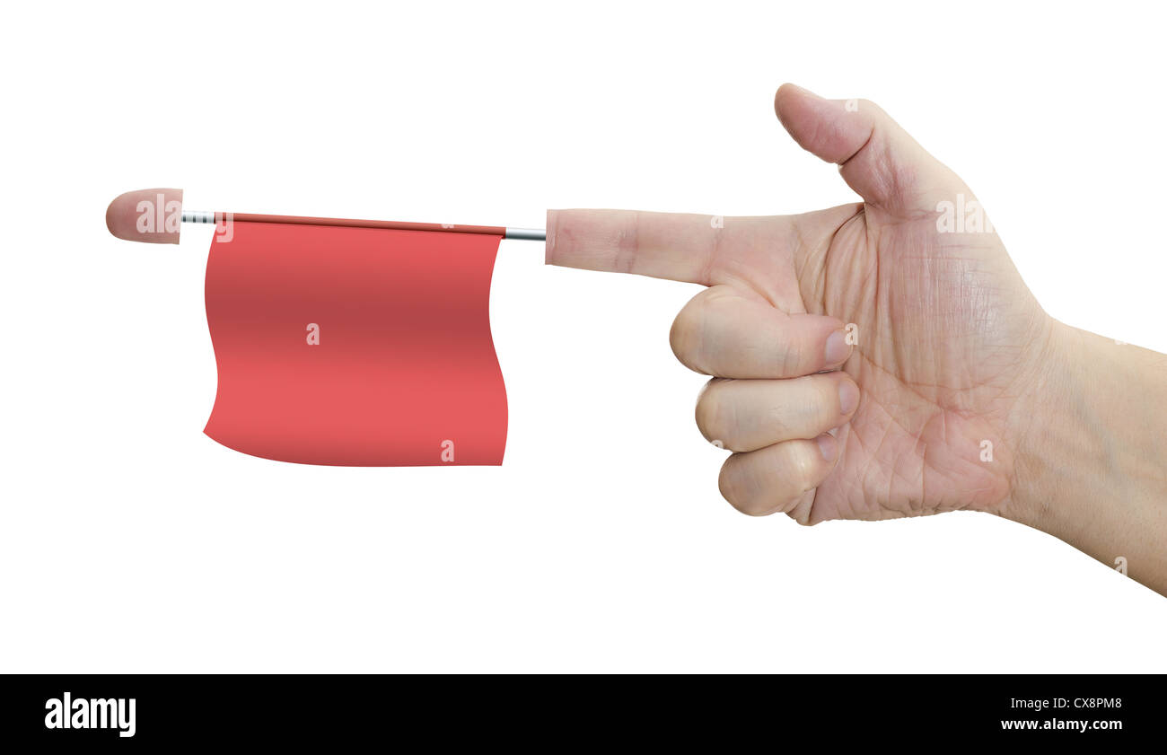 Playing with the gun hand. Your text on the red flag. Stock Photo