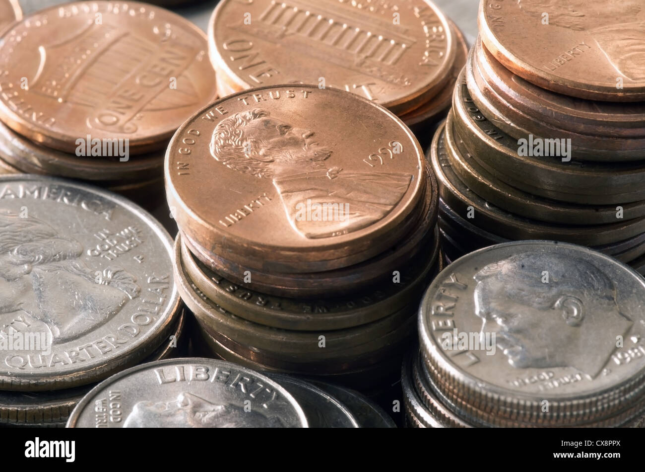A lot of North America coins. Concept of business and finance. Stock Photo