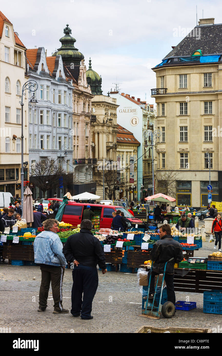 People at Cabbage Market square in Brno, Moravia, Czech Republic Stock Photo
