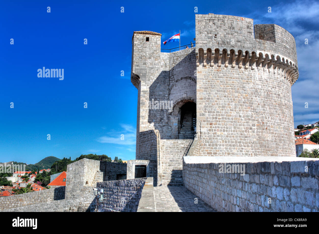Minceta tower, City walls, Dubrovnik, Dalmatia, Croatia Stock Photo