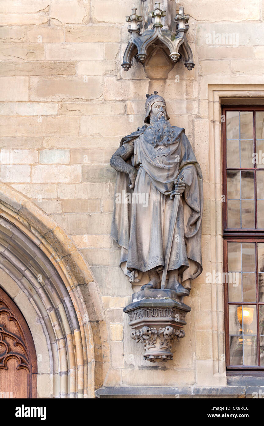 Statue on the Town Hall of the Peace of Westphalia, Osnabruck, Germany Stock Photo