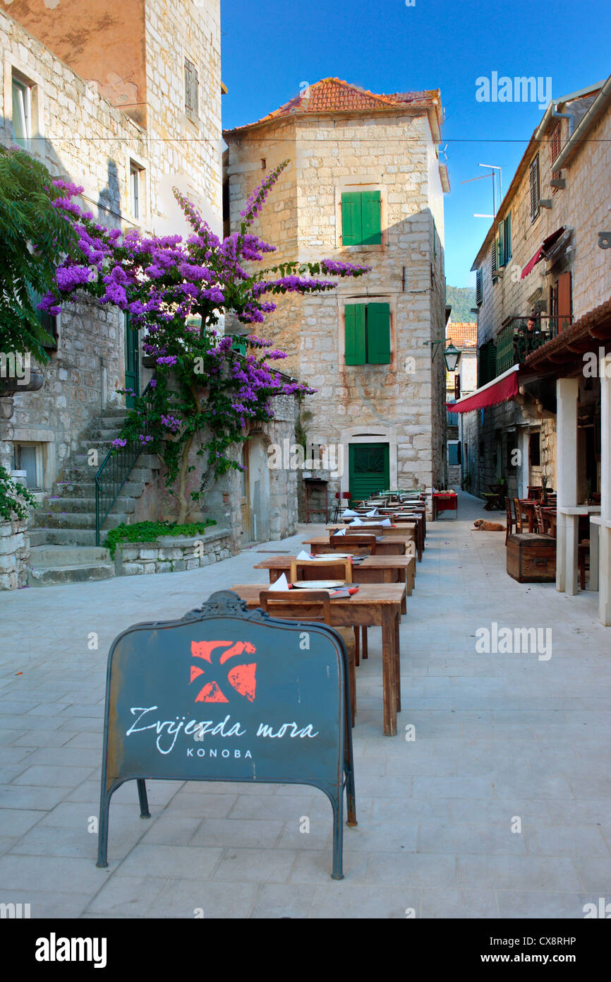Street cafe, Stari Grad, Island of Hvar, Dalmatian coast, Croatia Stock Photo