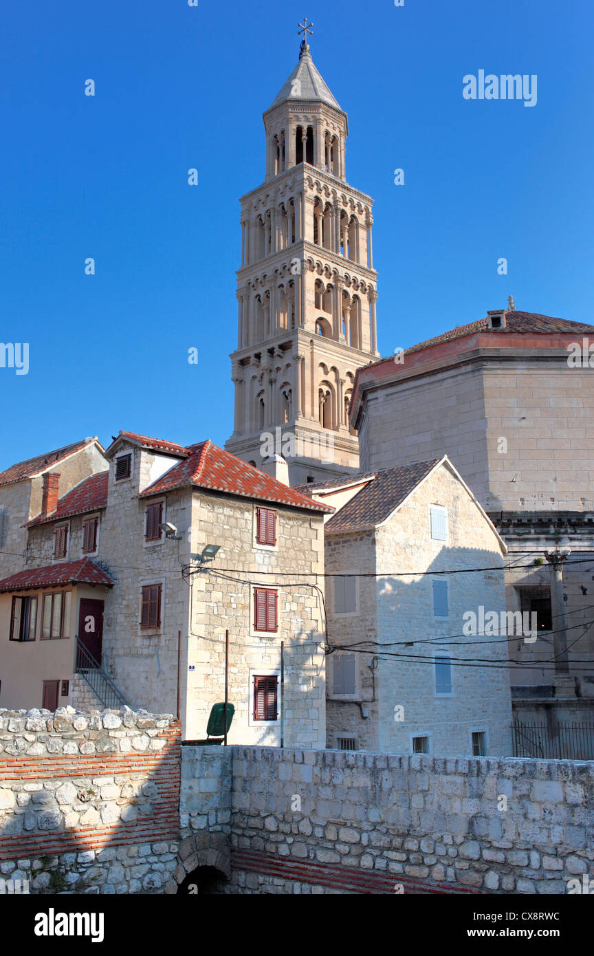 Bell tower of Cathedral of St. Domnius, Split, Dalmatia, Croatia Stock Photo