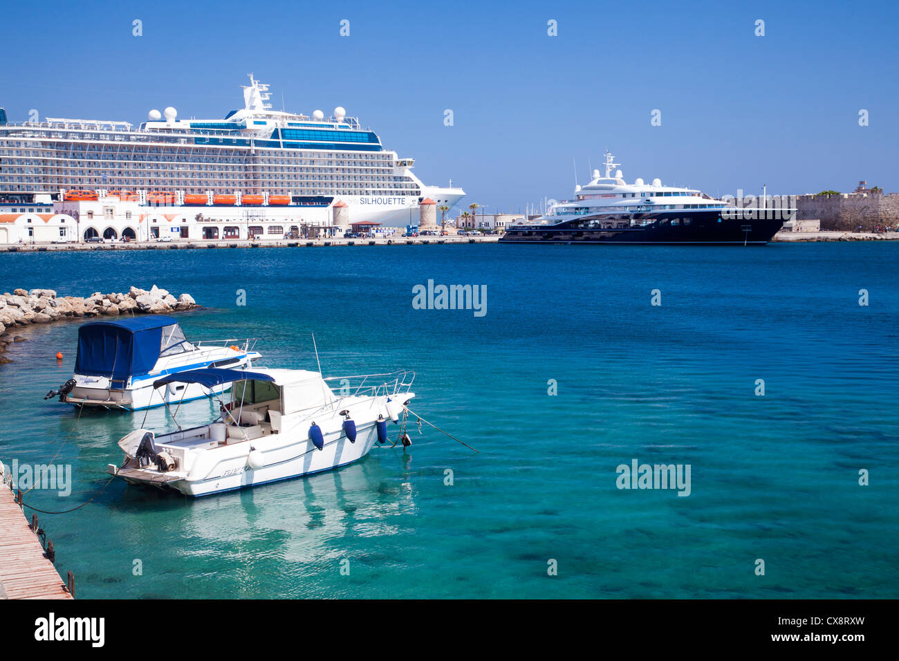 Boats in Rhodes harbour Greece Stock Photo