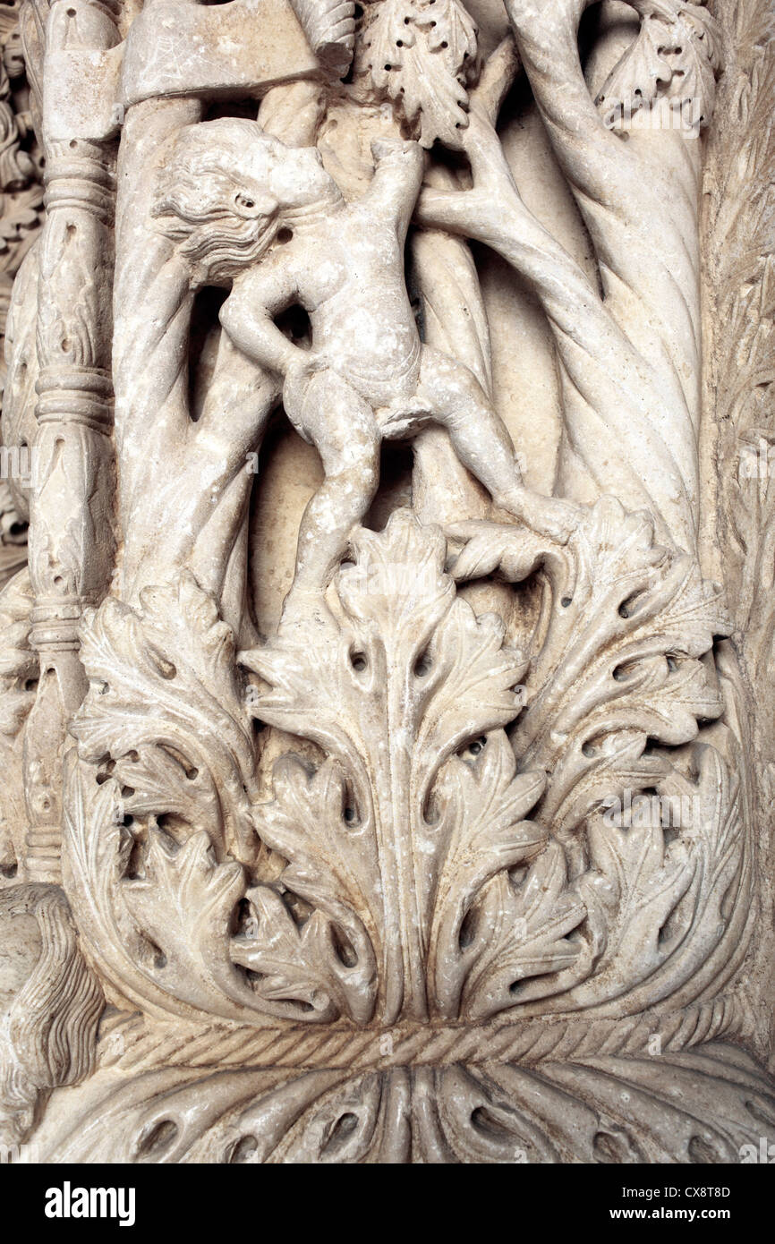 Romanesque portal by master sculptor Radovan (1240s), cathedral of St. Lawrence, Trogir, Dalmatia, Croatia Stock Photo