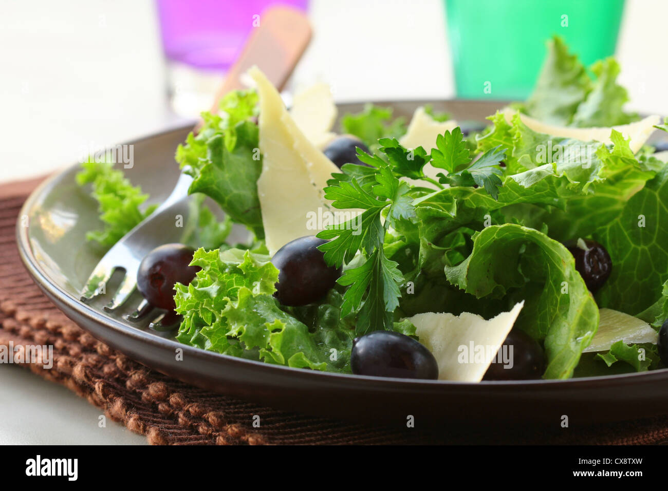snack salad with grapes and cheese Stock Photo Alamy