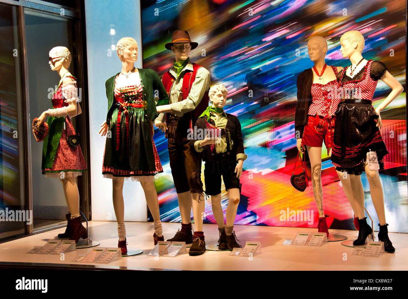 Store window display of traditional German (Bavarian) dress Stock Photo
