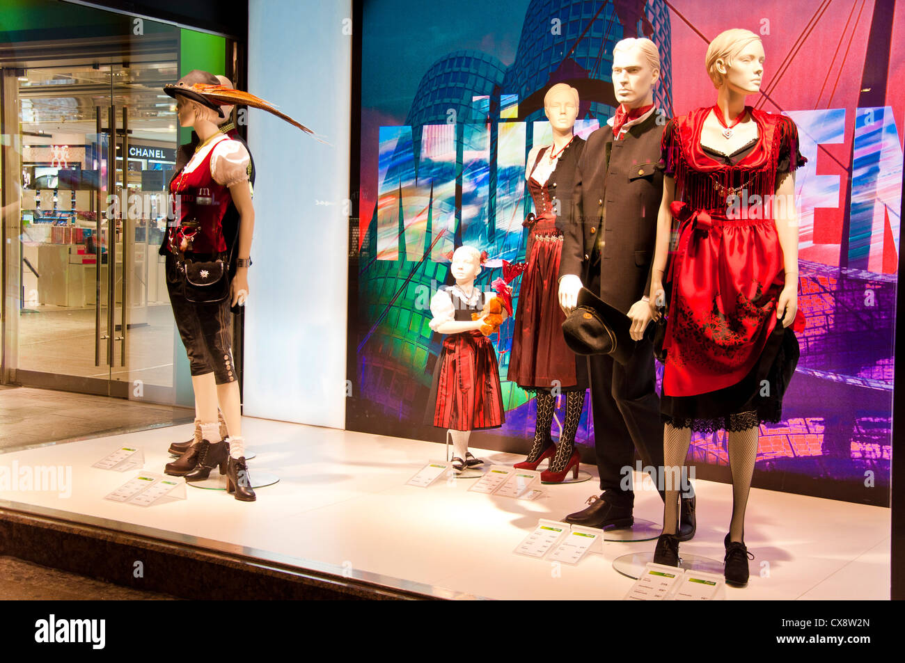 Store window display of traditional German (Bavarian) dress Stock Photo