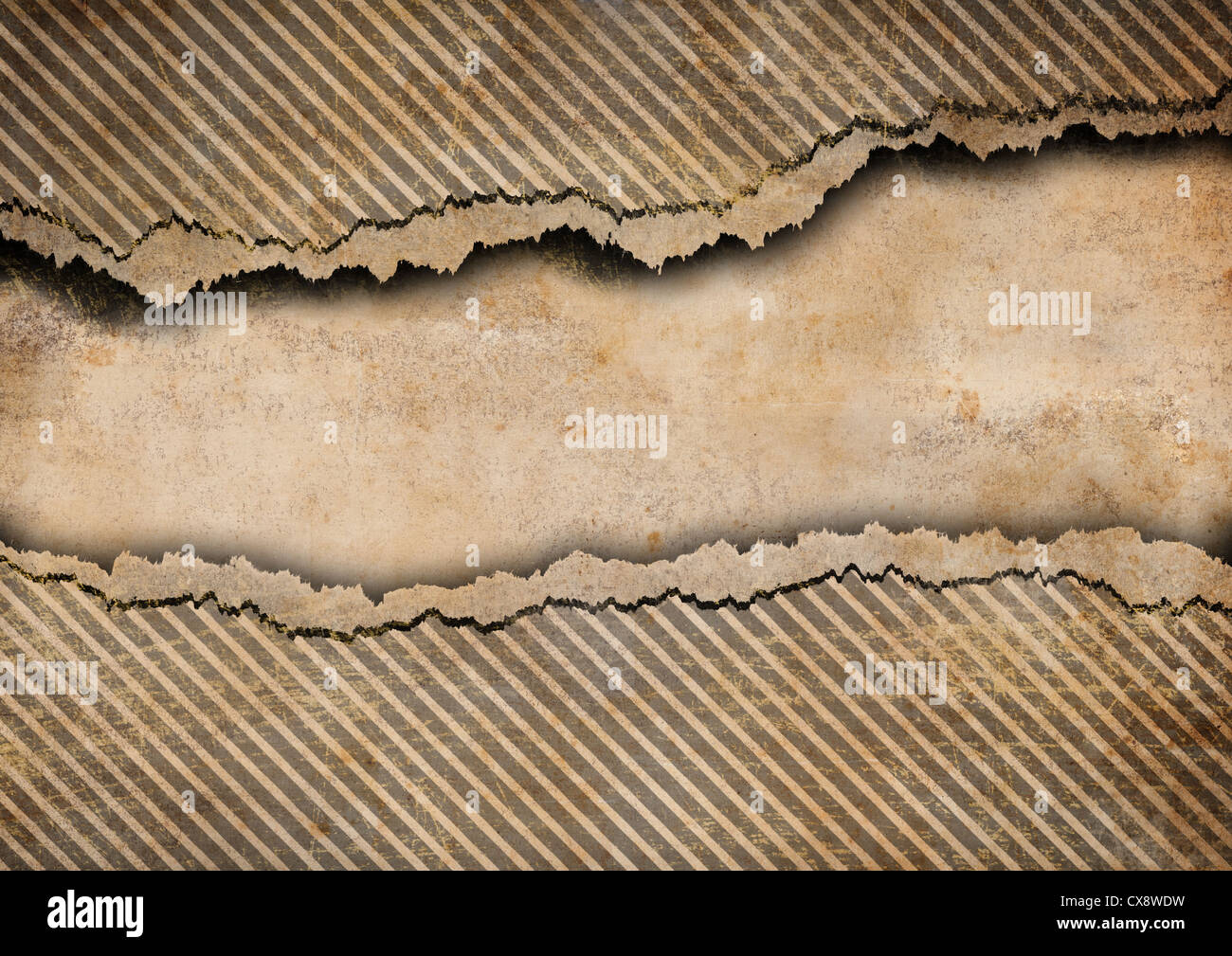 Grunge torn cardboard background with gray stripes Stock Photo