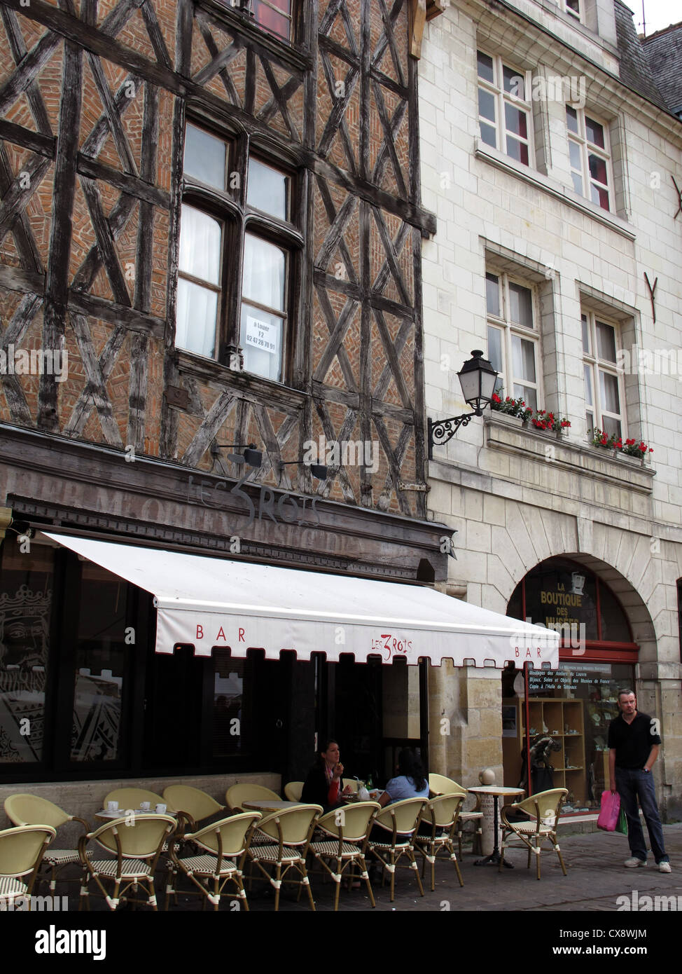 Les Trois Rois bar,Place Plumereau in old Tours,Indre-et-Loire, France Stock Photo