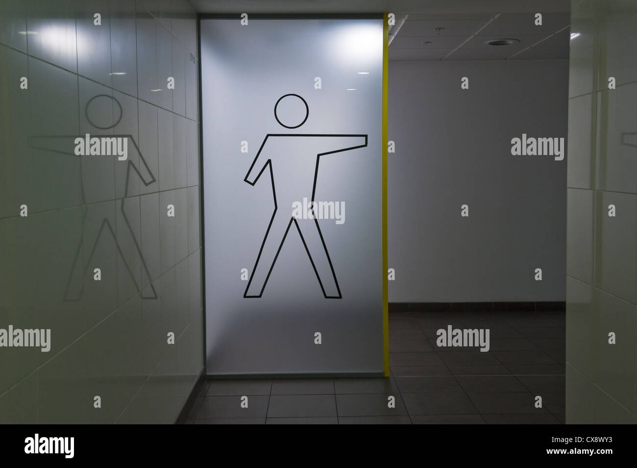 A sign indicating a men's toilet at Birmingham airport, UK Stock Photo
