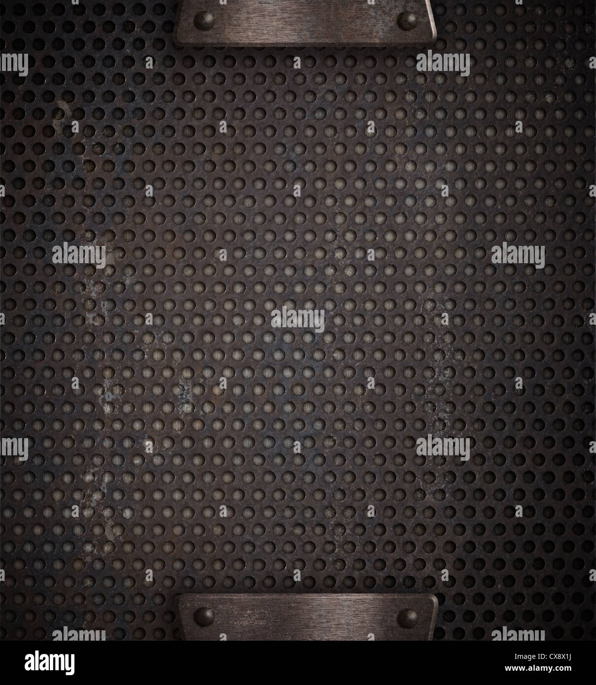 metal holed or perforated grid background Stock Photo