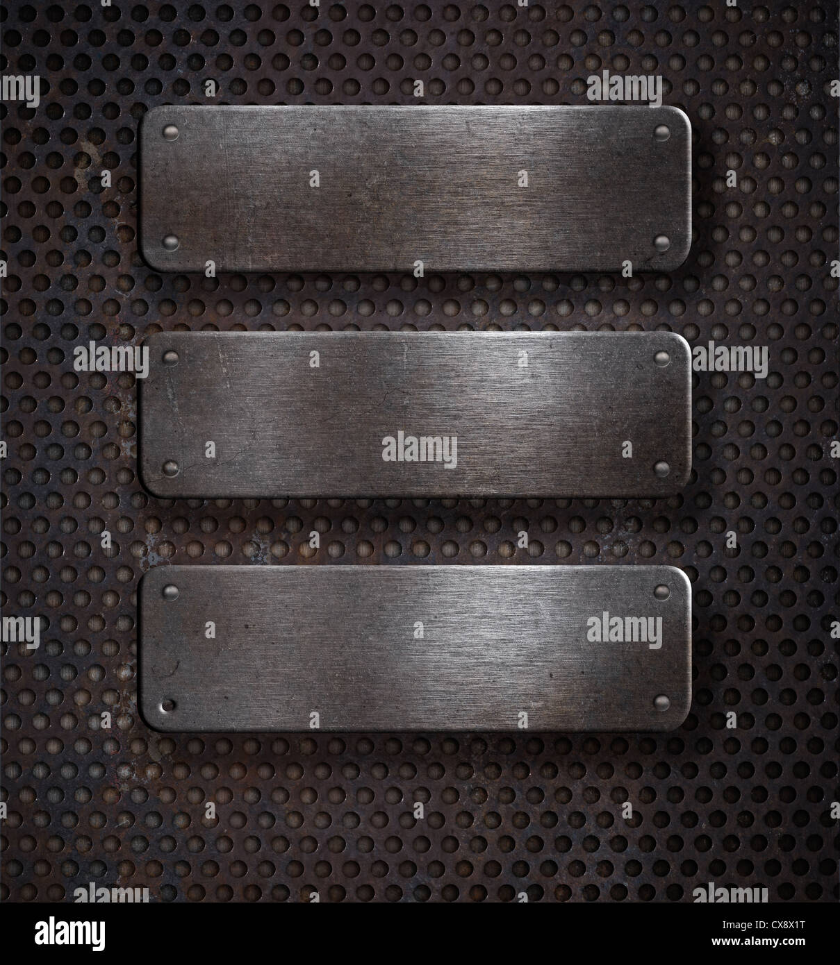 Steel metal plate with rivets over grid background 3d illustration Stock  Photo