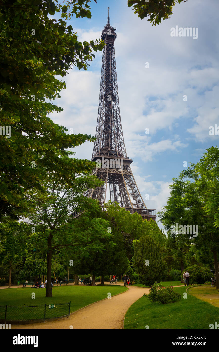 The Eiffel Tower in Paris, as seen from Champ de Mars Stock Photo