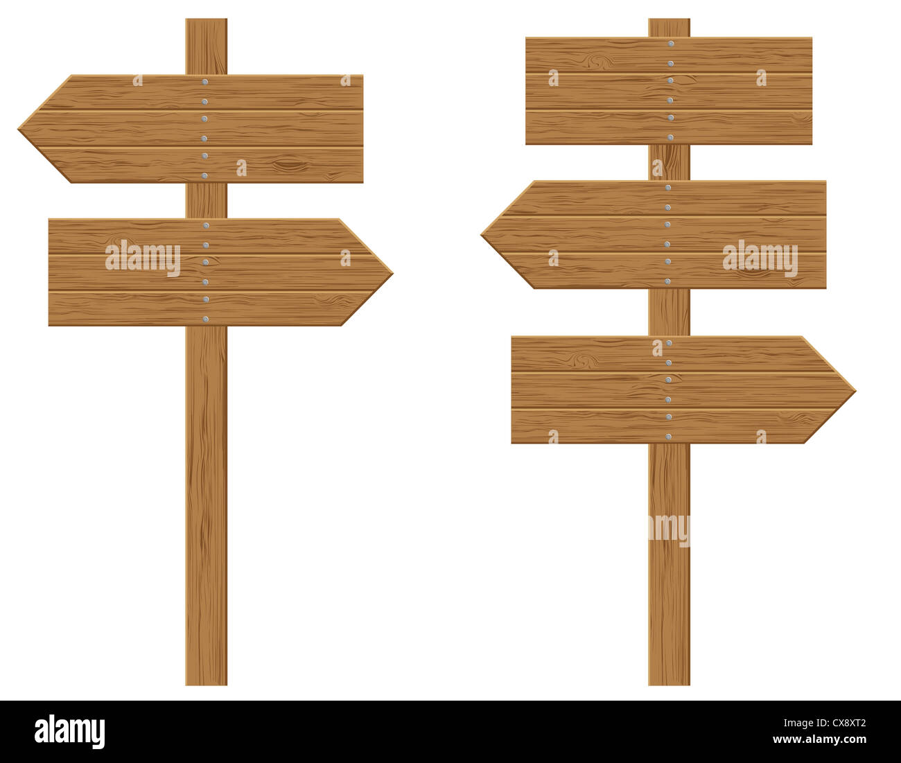 wooden boards signs illustration isolated on white background Stock