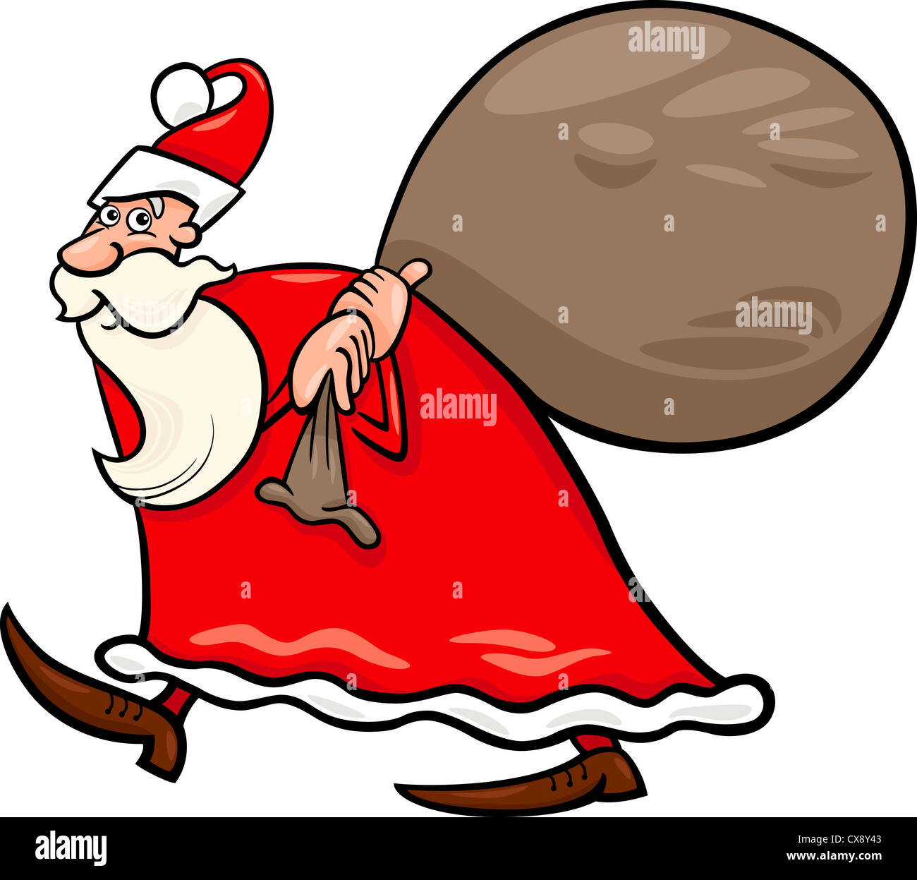 Cartoon Illustration of Santa Claus or Papa Noel with Gifts in Sack for ...