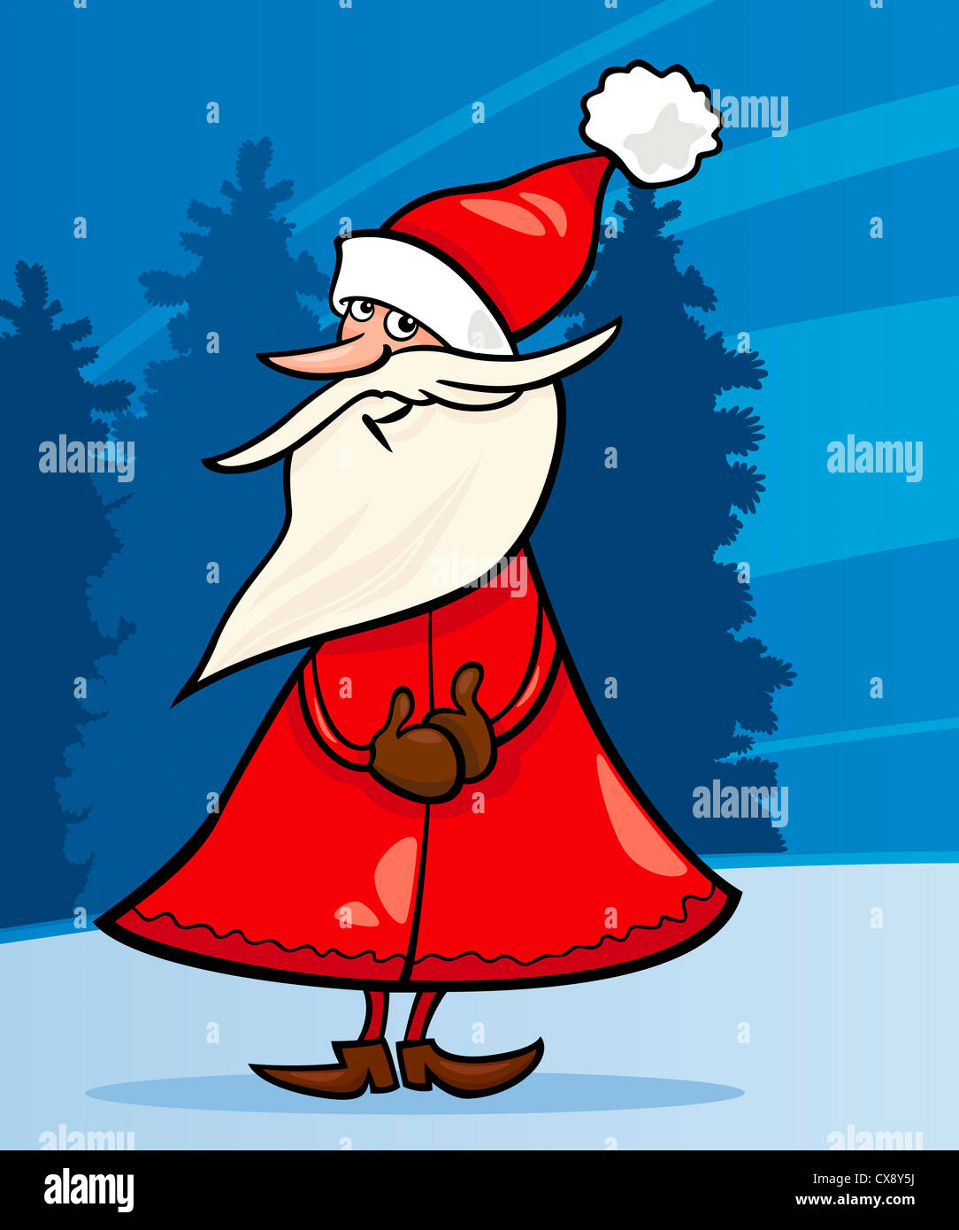 Cartoon Illustration of Cheerful Santa Claus or Papa Noel against ...