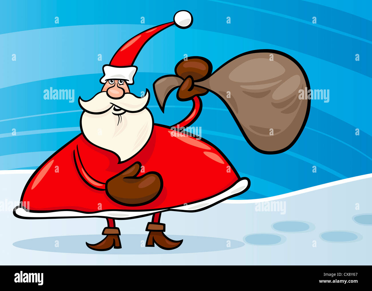 Cartoon Illustration of Christmas Santa Claus or Papa Noel with Gifts ...