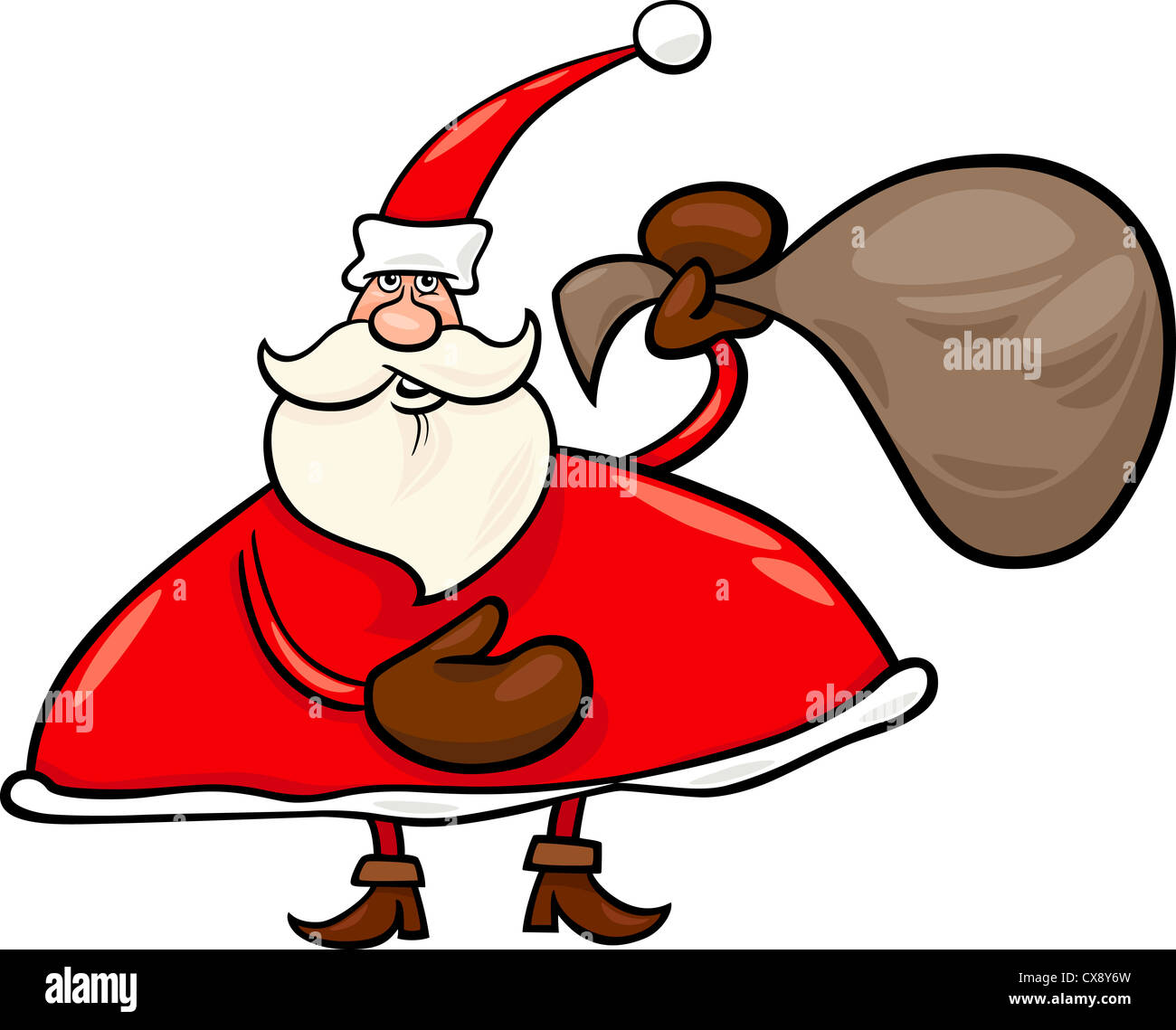Cartoon Illustration of Santa Claus or Papa Noel with Presents in Sack ...