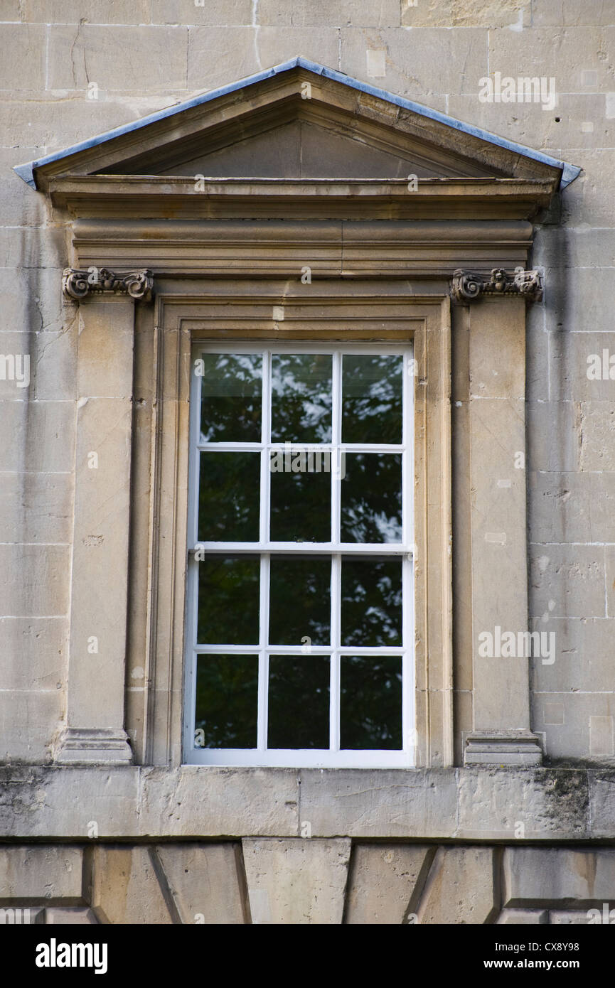 Sash window with triangular pediment of Georgian building in Bath Somerset England UK Stock Photo