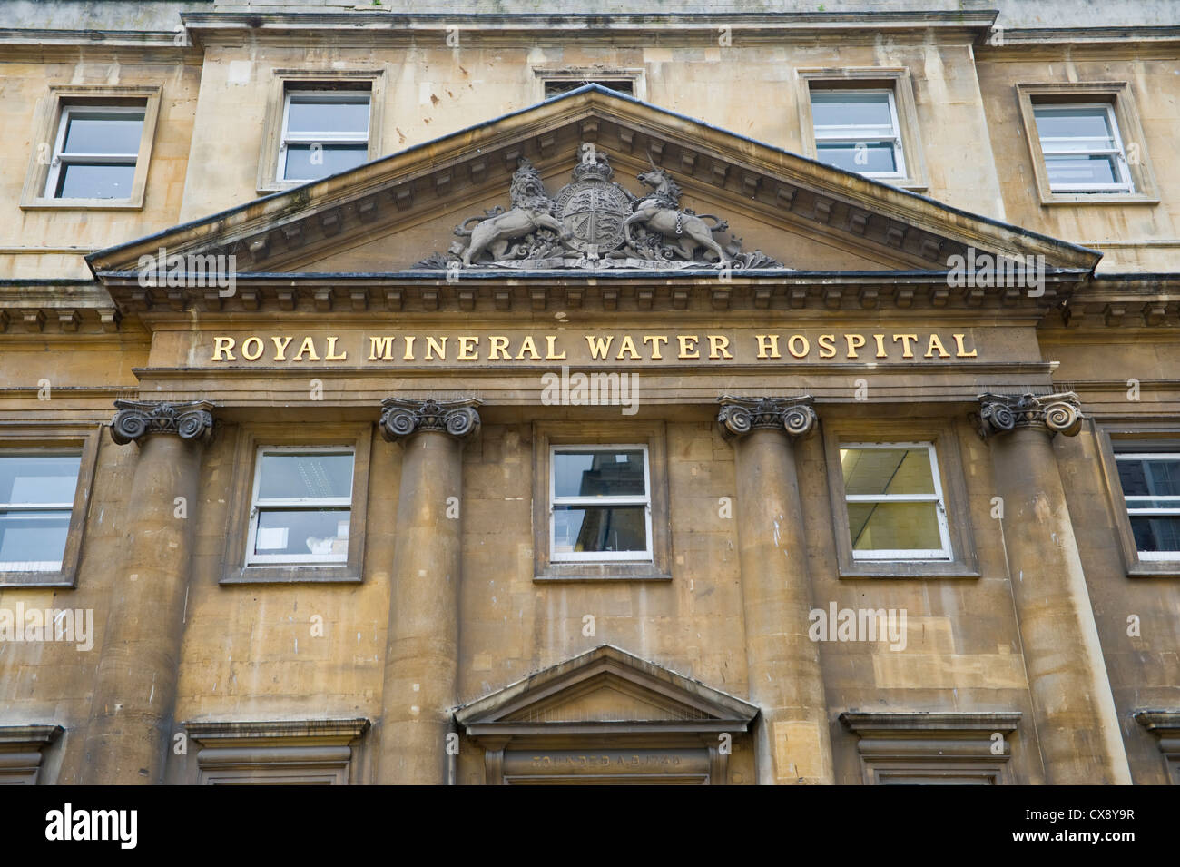 Royal Mineral Water Hospital with coat of arms and triangular pediment