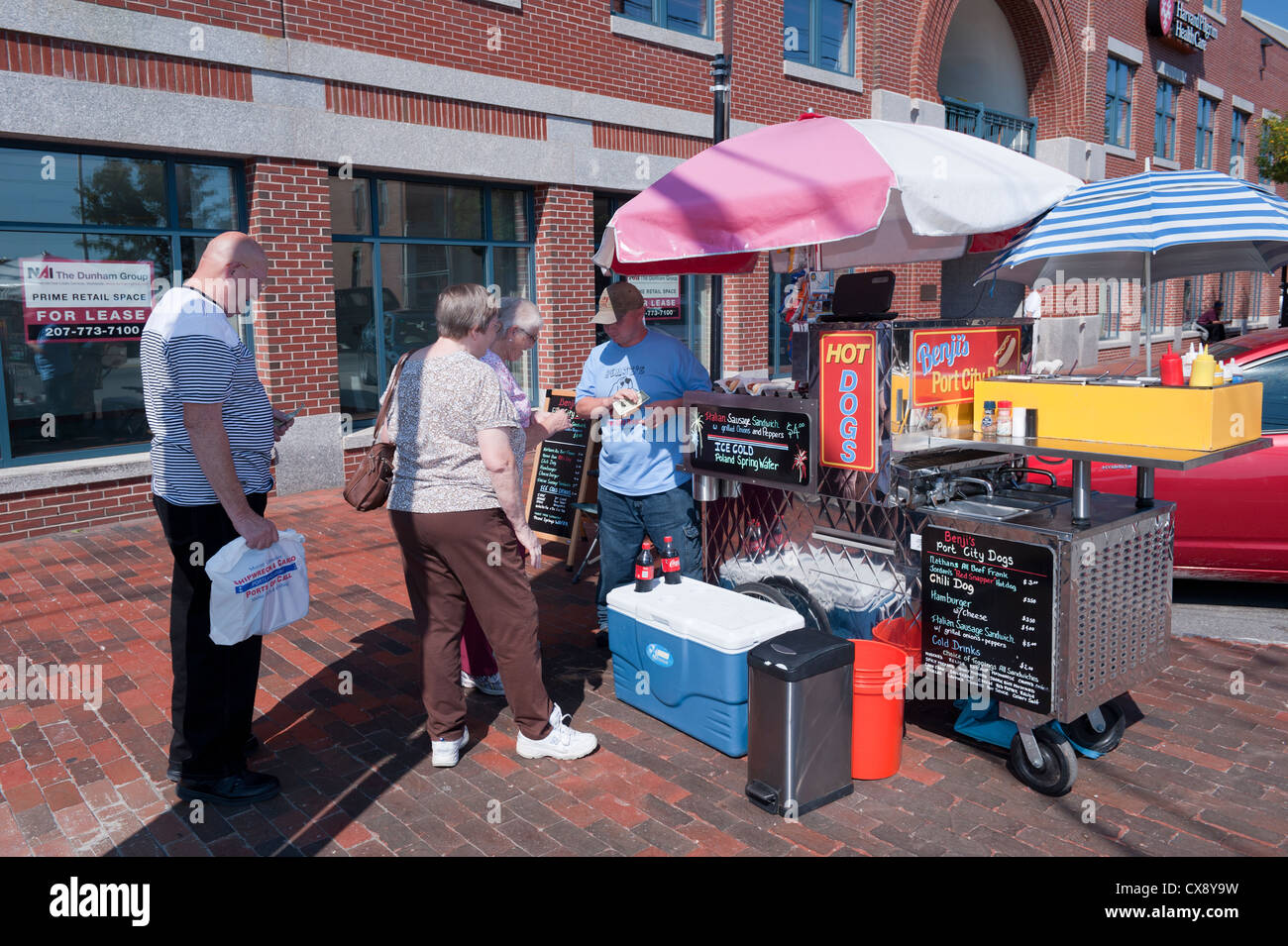 Mobile hot dog vendor in Portland, Maine, USA. Stock Photo