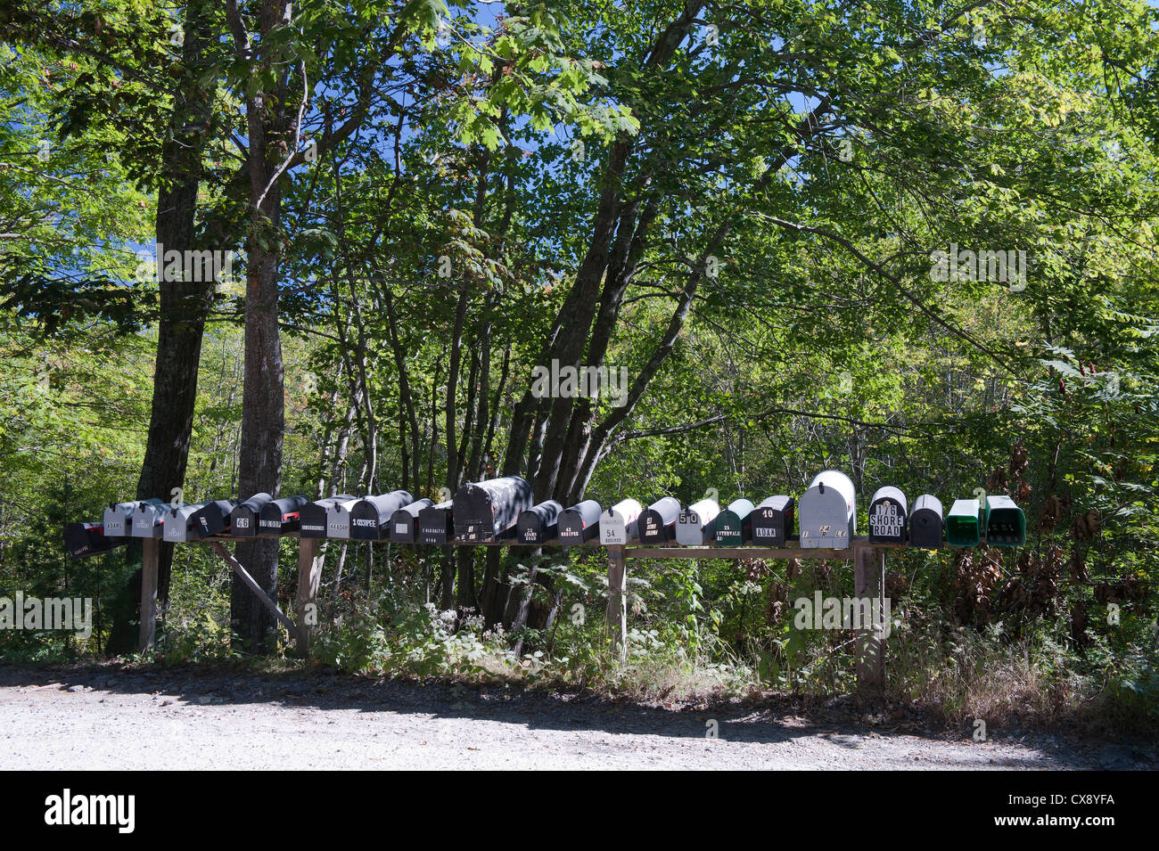 Row of rural mailboxes, Maine, USA Stock Photo Alamy