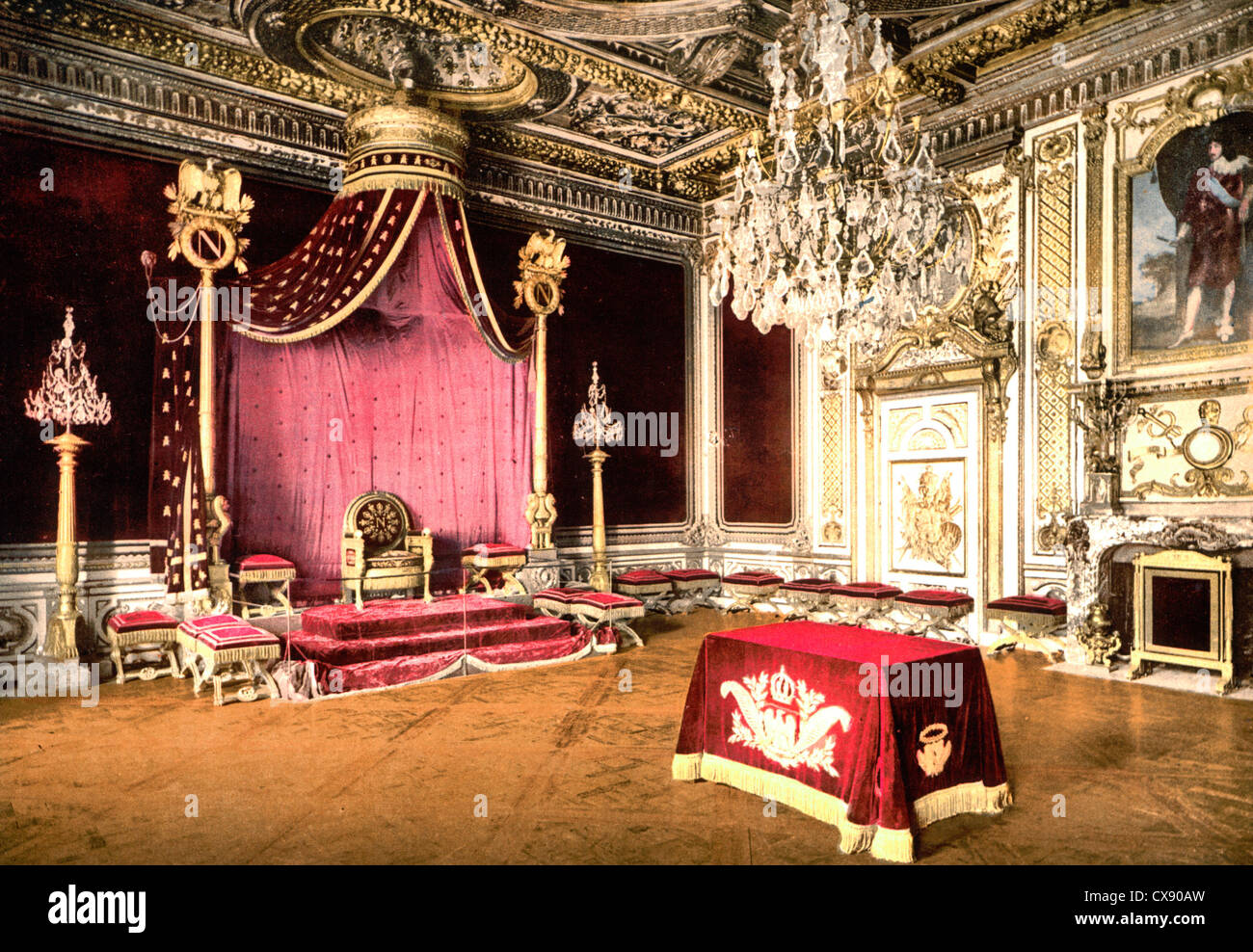 The throne room, Fontainebleau Palace, France, circa 1900 Stock Photo