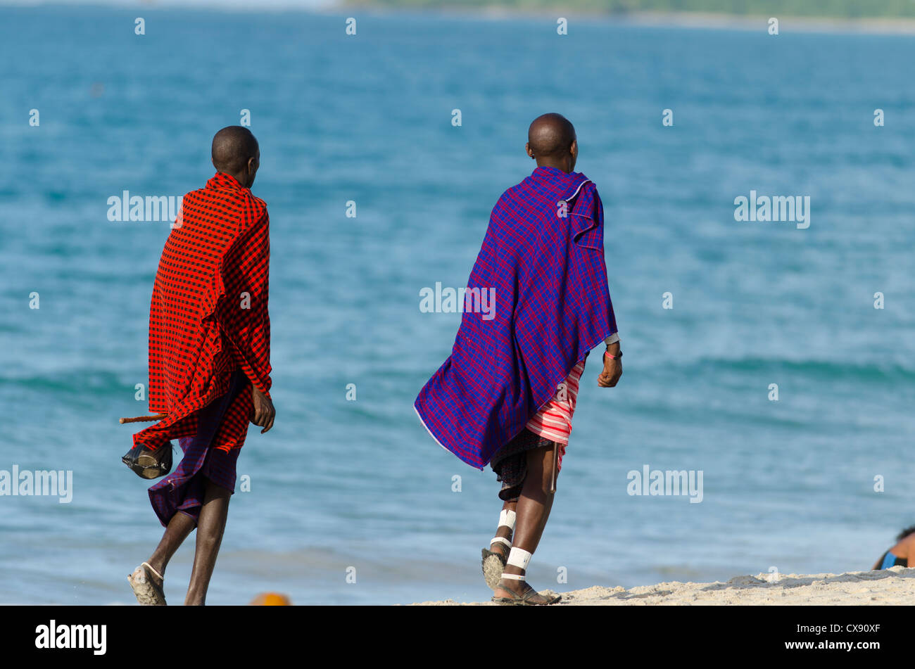Maasai men on the beach Stock Photo