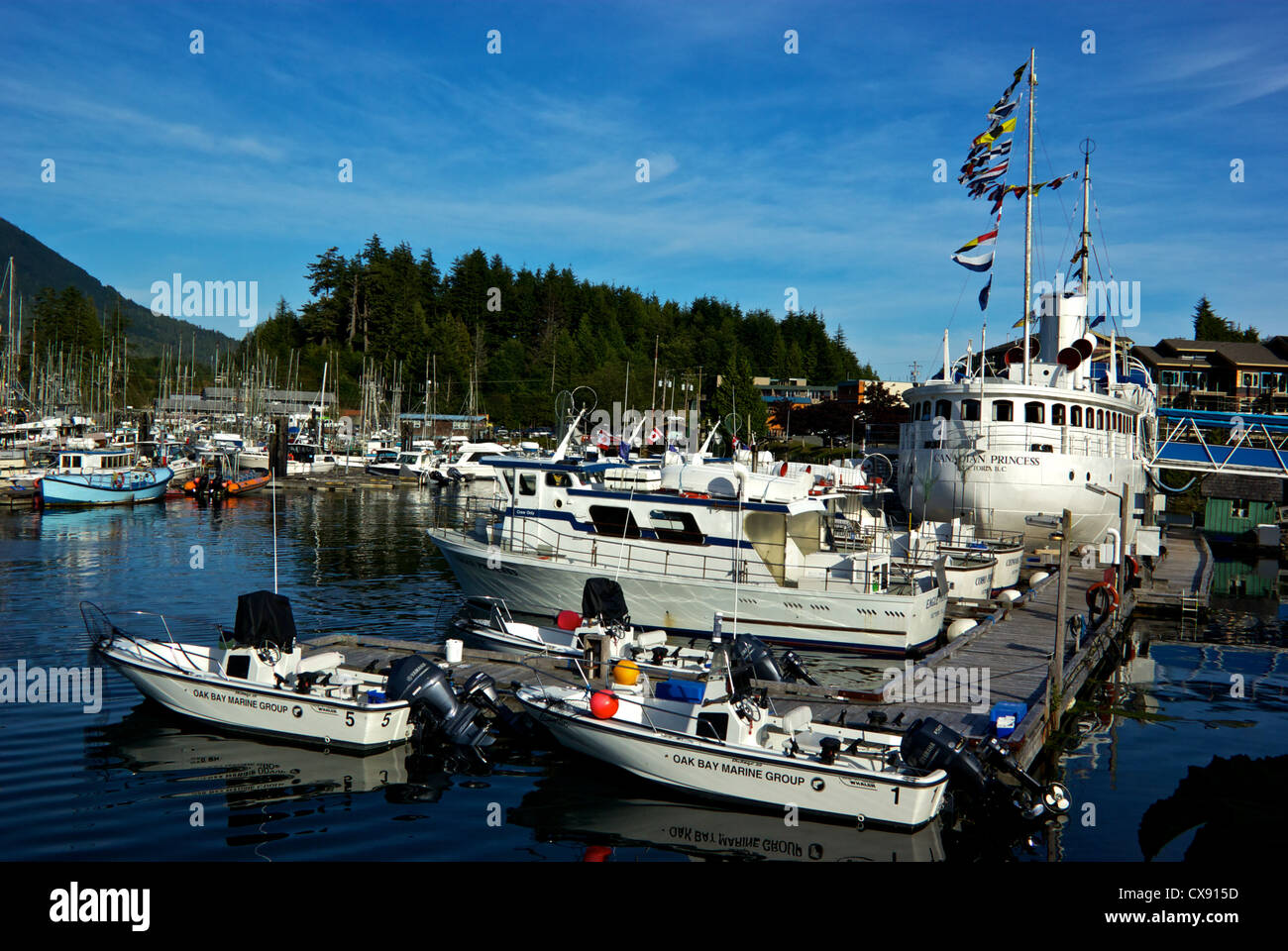 Canadian Princess Resort sport fishing fleet Ucluelet Harbour west coast Vancouver Island BC Canada Stock Photo