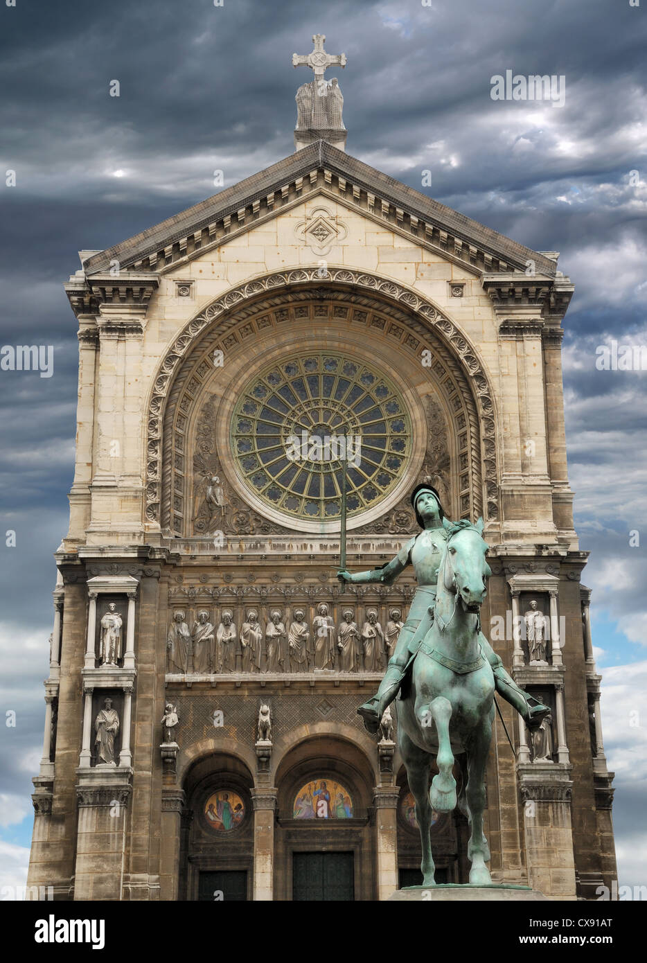 The Church of St. Augustine (Église Saint-Augustin de Paris) and equestrian statue of Joan of Arc (Jeanne d'Arc), by Paul Dubois Stock Photo