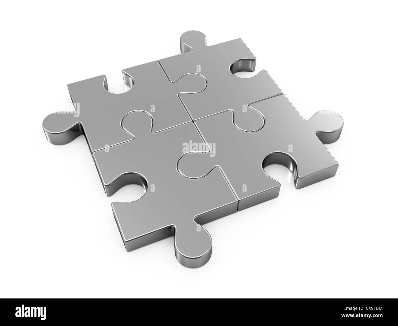 3d illustration of chrome puzzle concept isolaned on white Stock Photo
