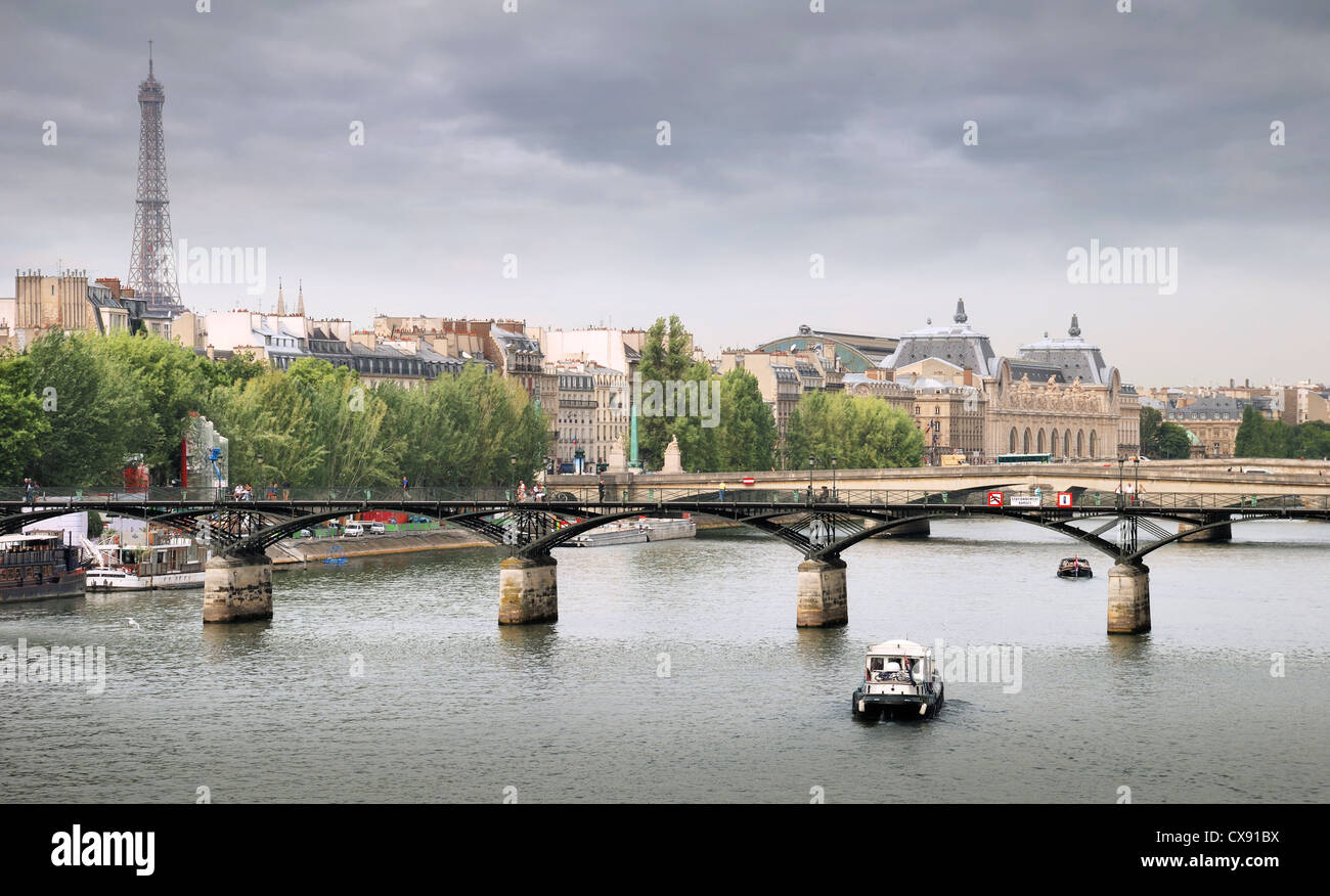 The Pont des Arts or Passerelle des Arts, bridge across river Seine in Paris, France. Stock Photo