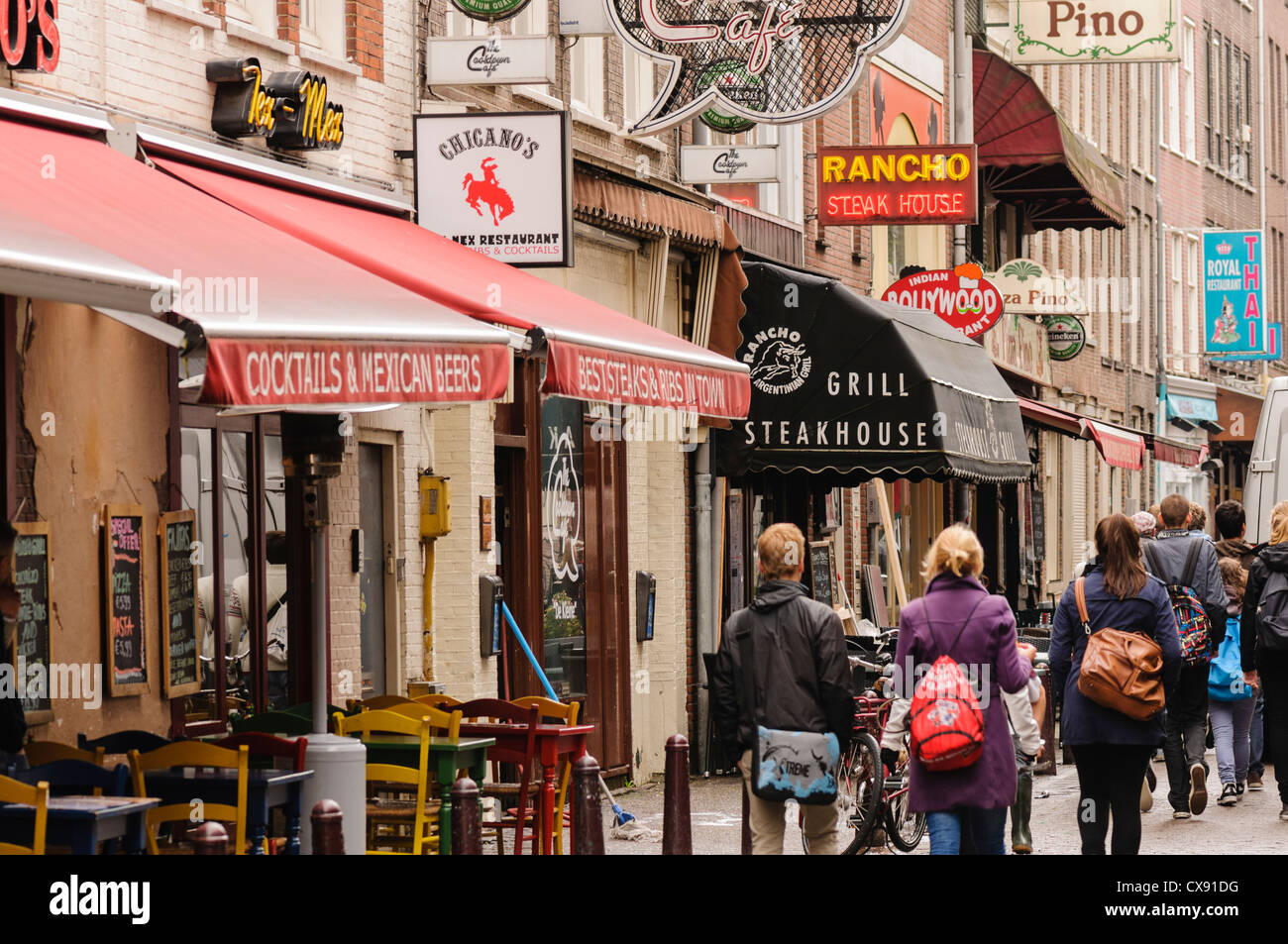 Street of cafes, bars and restaurants in Amsterdam Stock Photo Alamy