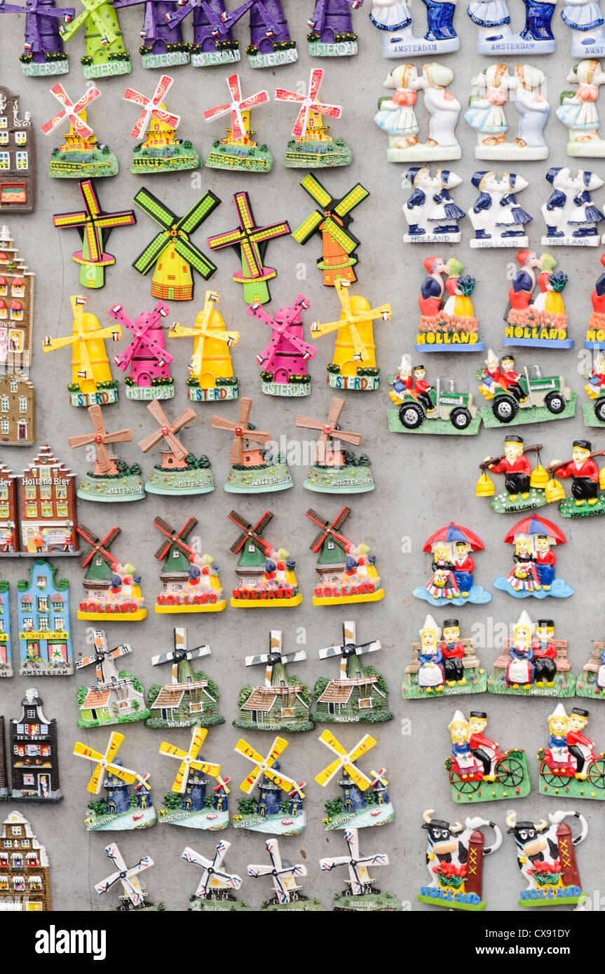 Fridge magnet souvenirs on sale at a tourist souvenir shop in Amsterdam Stock Photo