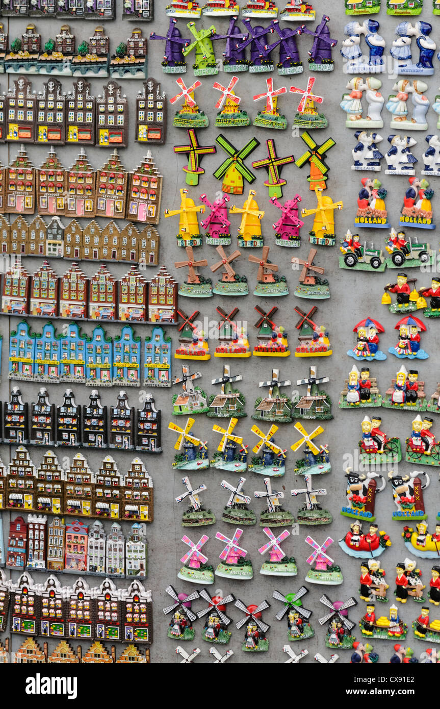 Fridge magnet souvenirs on sale at a tourist souvenir shop in Amsterdam Stock Photo