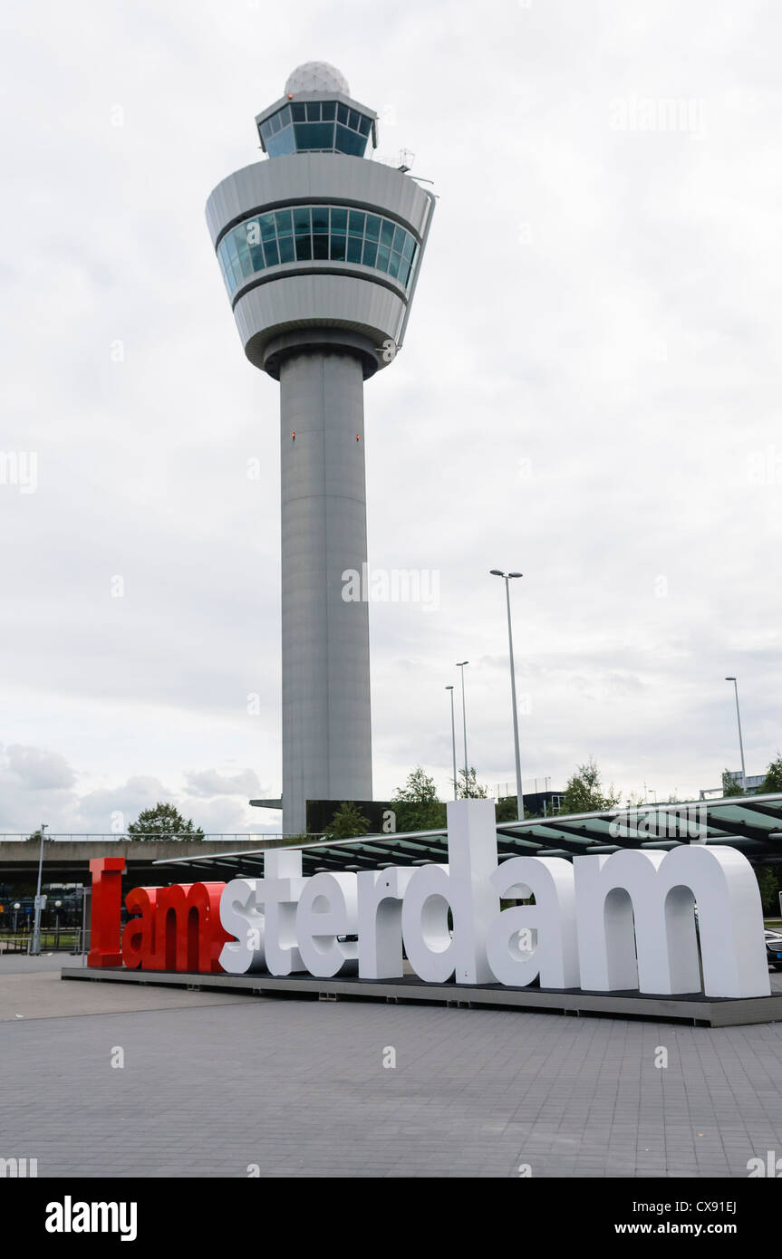 Air Traffic Control tower at Schiphol Airport Stock Photo